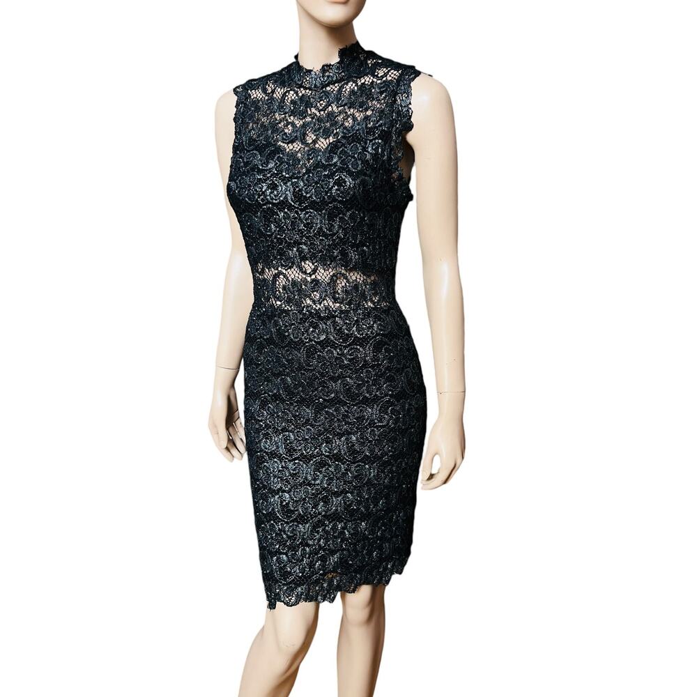 Nightcap Dixie Black and Metallic Silver Lace Sleeveless Knee High Dress Size 4 - Picture 4 of 12